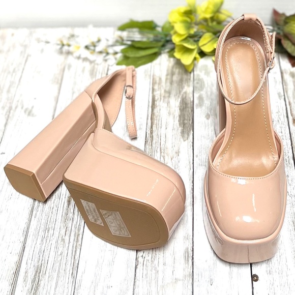 New Nude Mary Jane Platform Chunky Heel Pumps - Picture 7 of 7